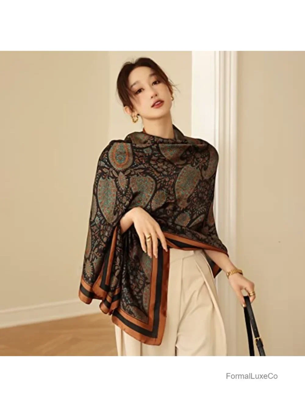 Silk Feeling Fashion Scarf Long Lightweight Shawl for Women